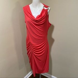 Halston Heritage Red ruching drape dress XL